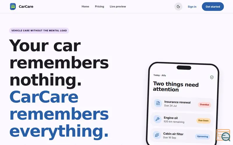 Screenshot of CarCare