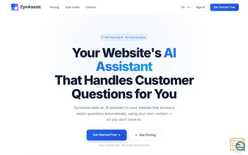 Screenshot of ZynAssist: AI Assistant for Your Website