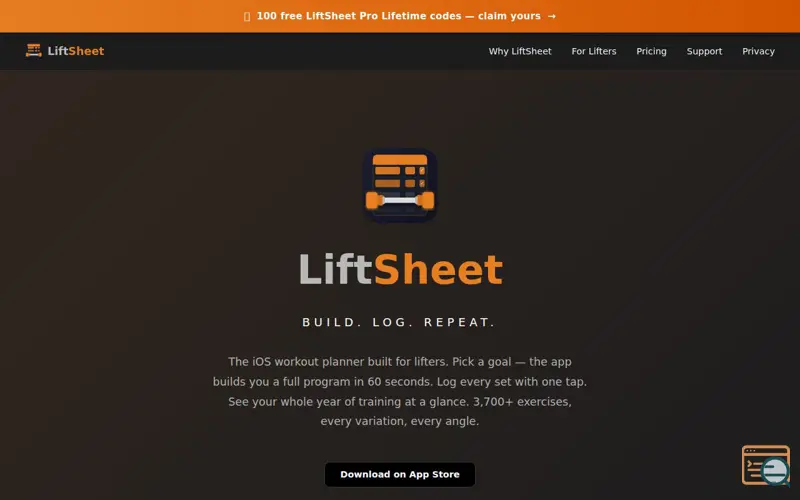 Screenshot of LiftSheet