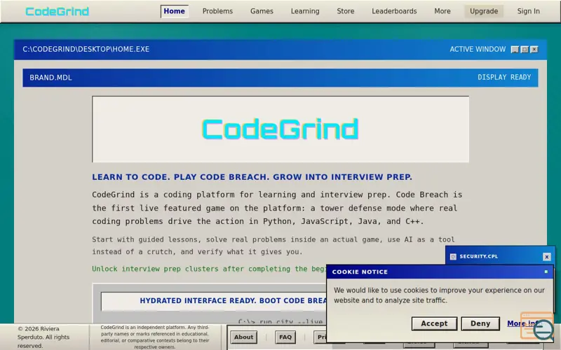 Screenshot of CodeGrind, a launch using Chakra UI