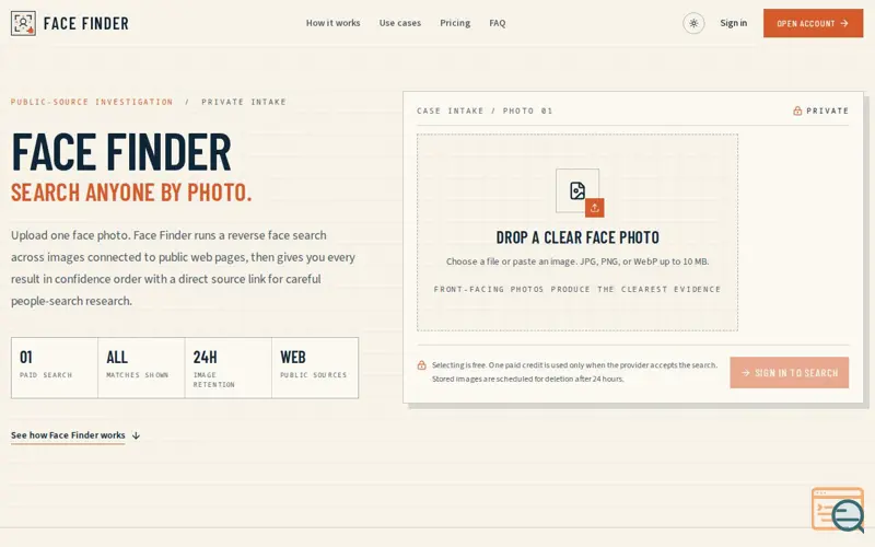 Screenshot of Face Finder, a launch using Plausible