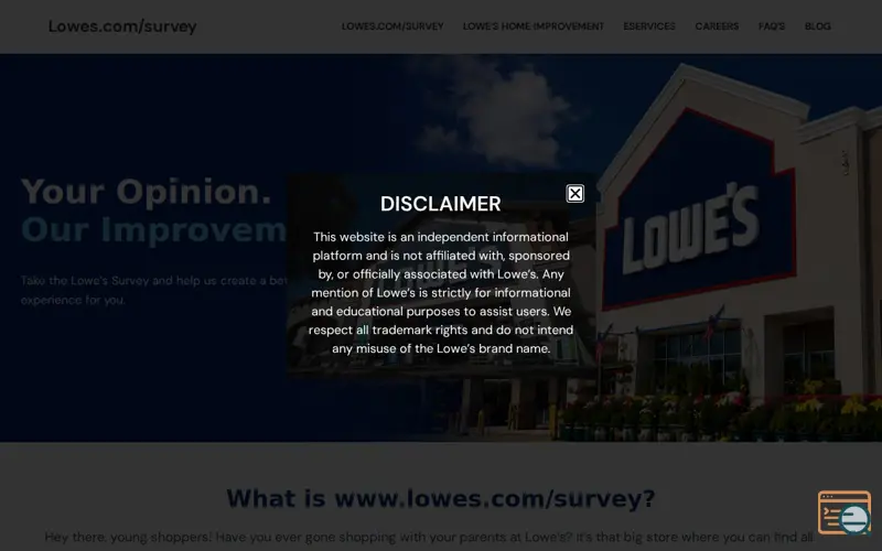 Screenshot of Lowes.com/survey