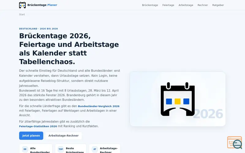 Screenshot of Brückentage Planer