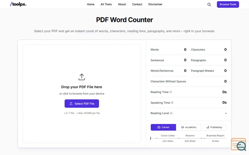 Screenshot of PDF Word Counter, a launch using Blocksy