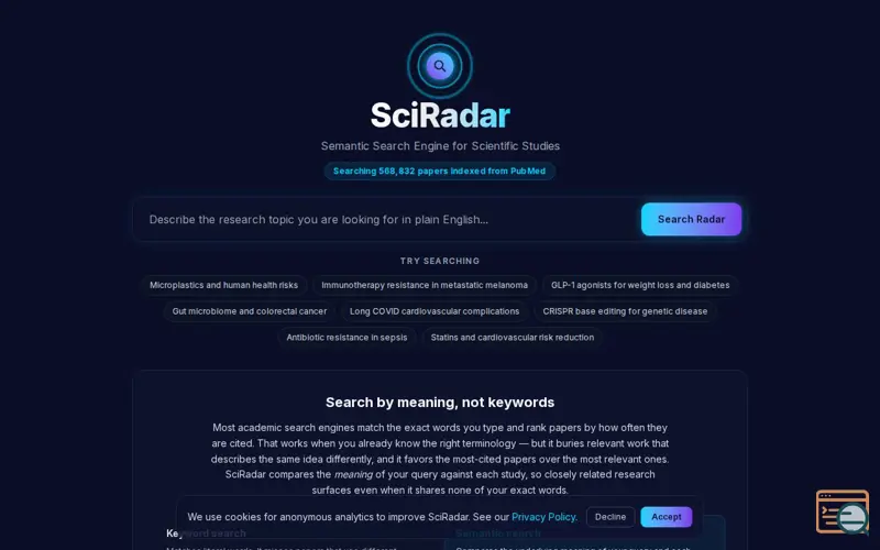 Screenshot of SciRadar