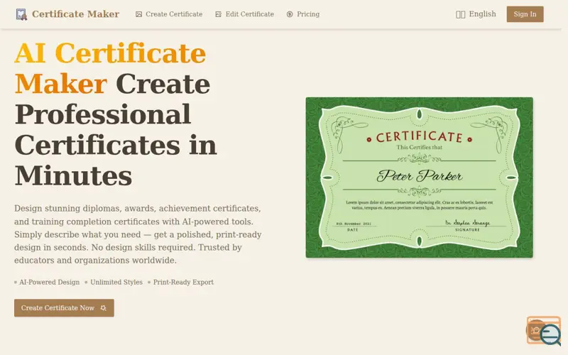Screenshot of Certificate Maker AI