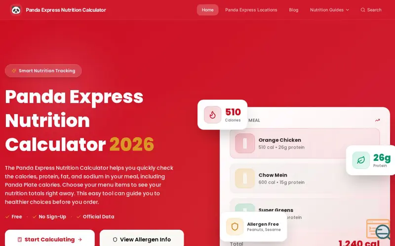 Screenshot of Panda Express Nutrition Calculator