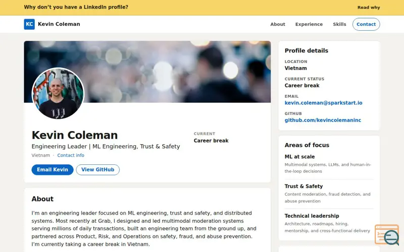 Screenshot of A Self-Hosted LinkedIn Profile