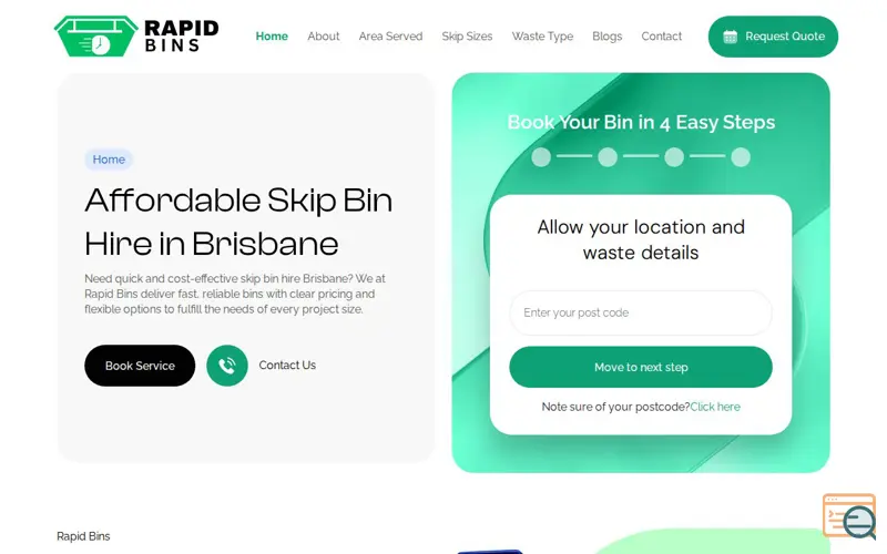 Screenshot of Skip Bin Hire Brisbane
