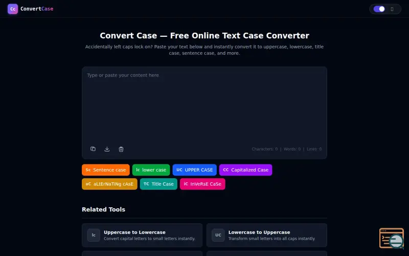 Screenshot of Instant case conversion for text