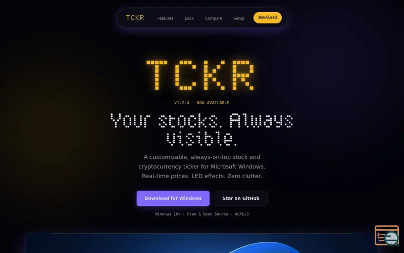 Screenshot of TCKR — Stock & Crypto Ticker for Windows