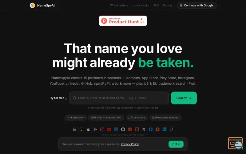 Screenshot of NameSpyAI