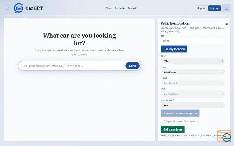 Screenshot of CarGPT