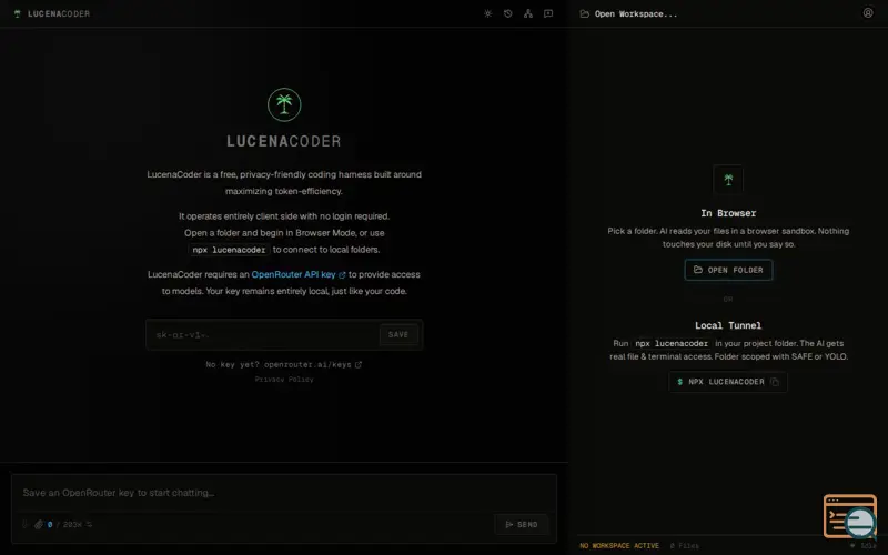 Screenshot of LucenaCoder, a launch using corsproxy.io