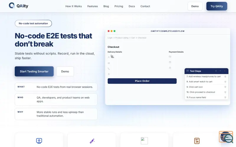 Screenshot of QAlity, a launch using Sitelytics