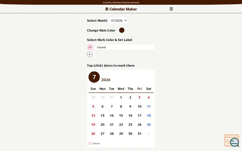 Screenshot of Calendar Maker