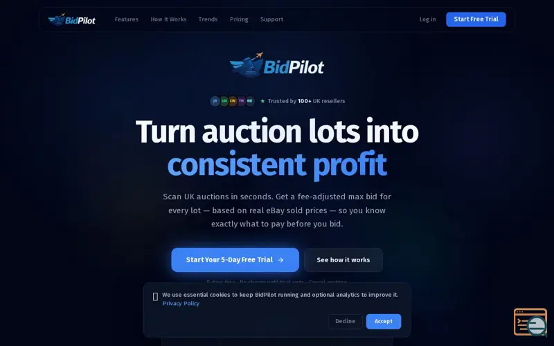 Screenshot of BidPilot, a launch using Rewardful