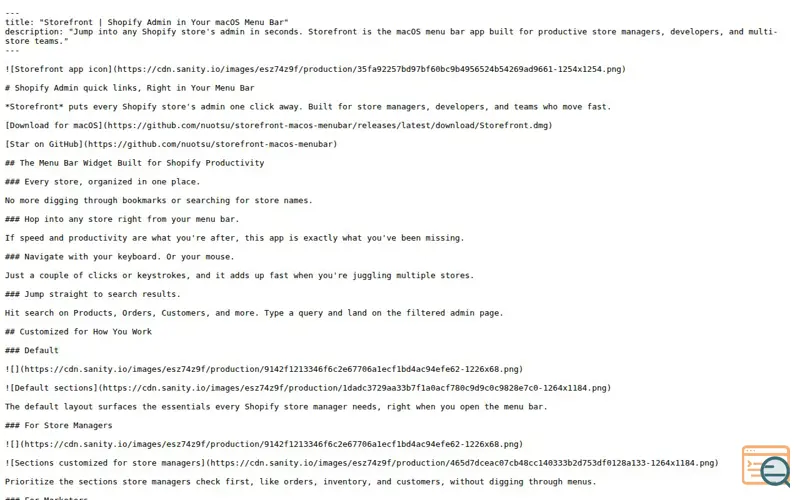 Screenshot of Storefront (Shopify Admin Menu Bar App)