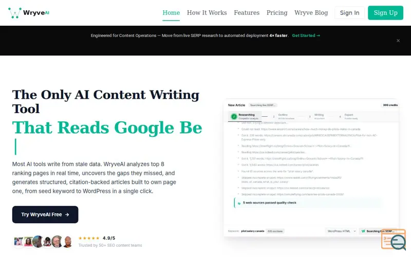 Screenshot of WryveAI