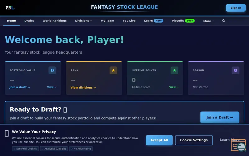 Screenshot of Fantasy Stock League