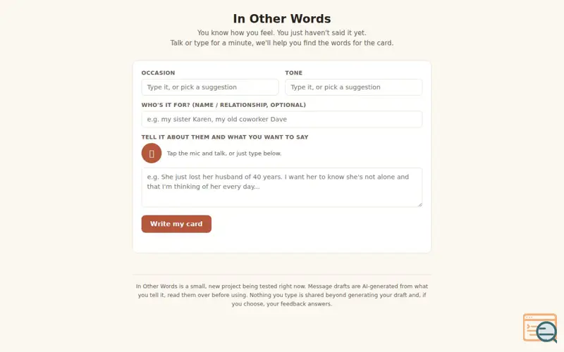 Screenshot of In Other Words