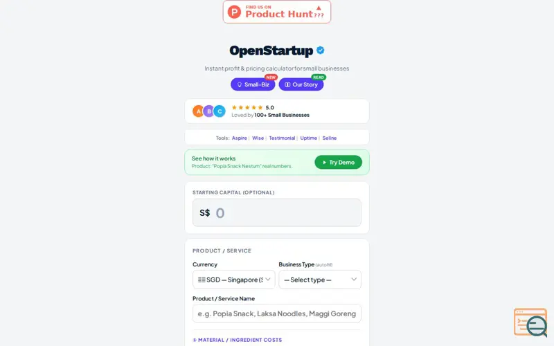 Screenshot of OpenStartup 