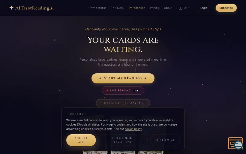 Screenshot of AITarotReading.ai
