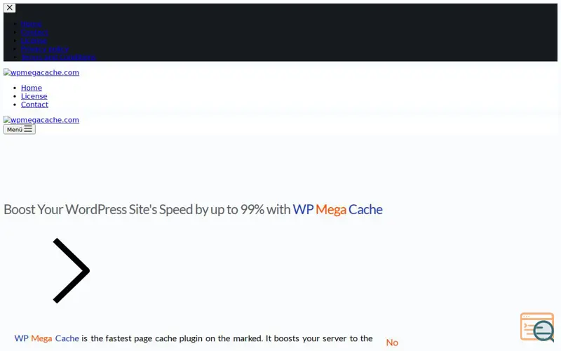 Screenshot of wpmegacache.com, a launch using SITE.nl
