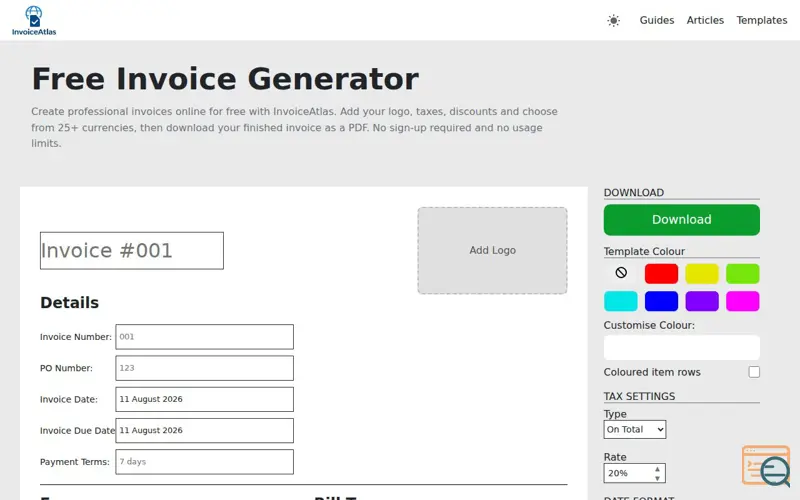 Screenshot of InvoiceAtlas