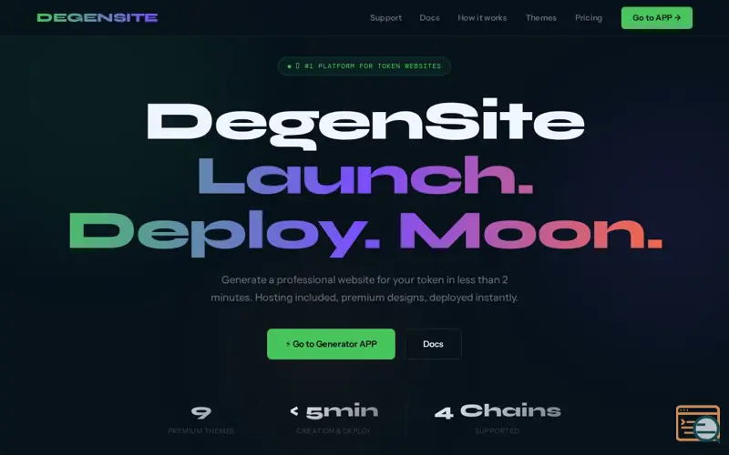 Screenshot of DegenSite - Your Token site in 2 Minutes