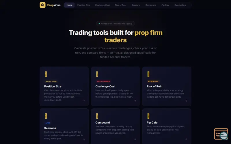 Screenshot of PropWise — Free Prop Firm Tools