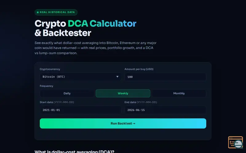 Screenshot of Crypto DCA Calculator & Backtester