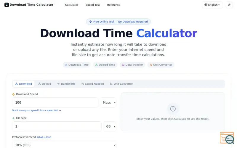 Screenshot of Download Time Calculator