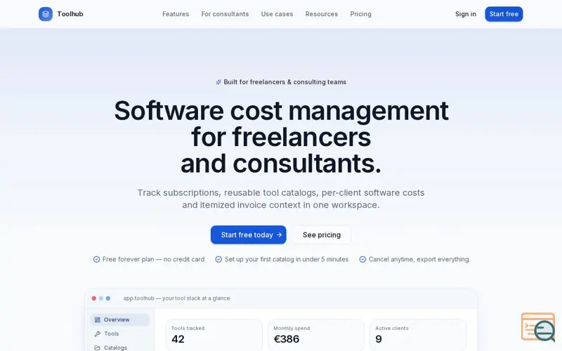Screenshot of Toolhub — Tool Stack & Software Cost Management for Freelancers & Consultants