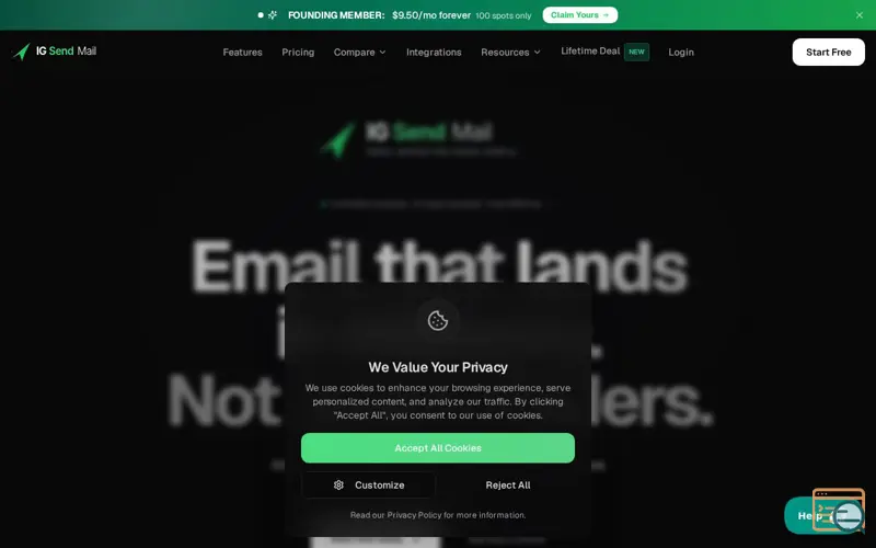 Screenshot of IGSendMail, a launch using Partnero