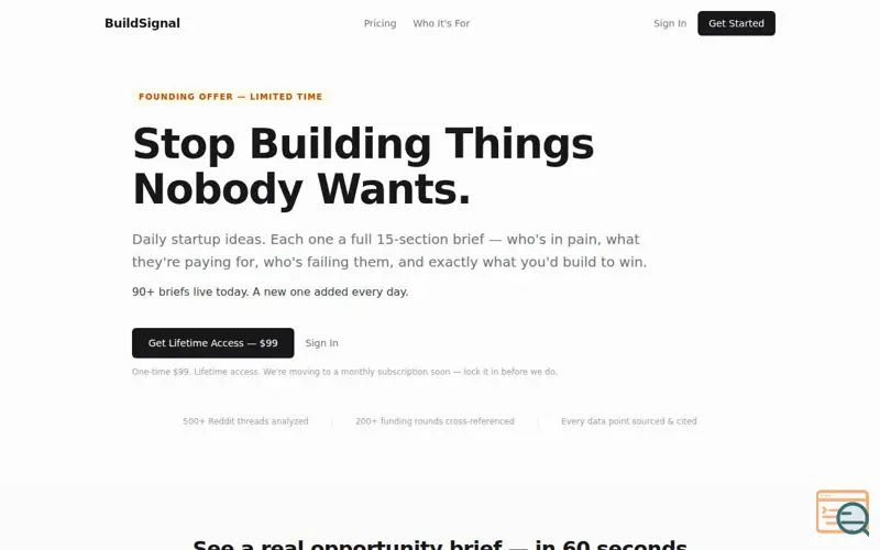 Screenshot of BuildSignal