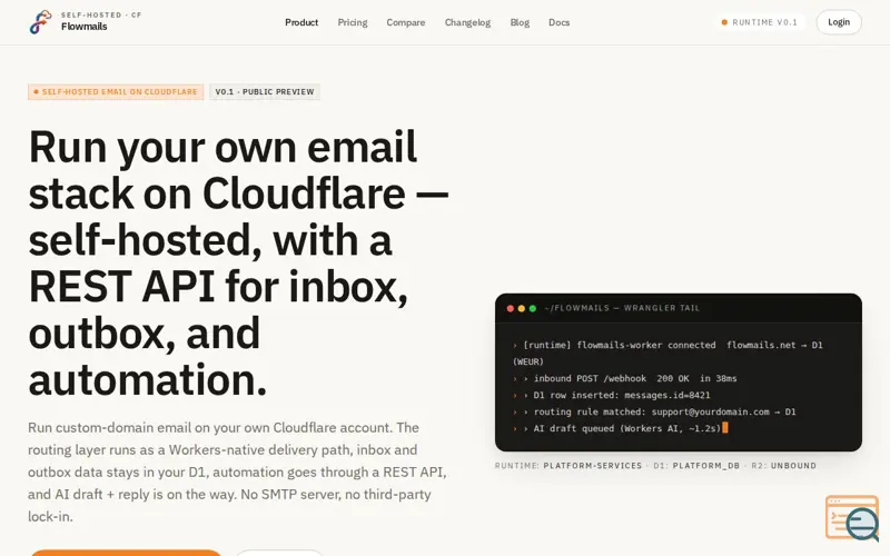 Screenshot of Flowmails | CF native domain email box