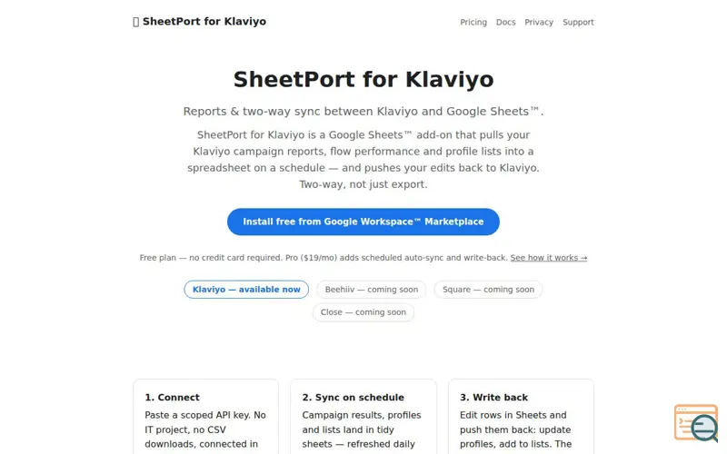 Screenshot of SheetPort — Two-way sync between your SaaS tools and Google Sheets