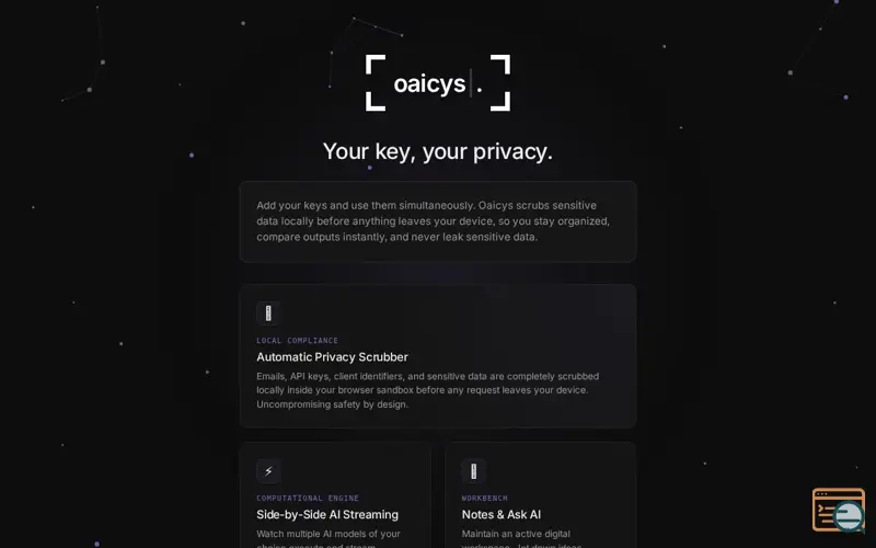 Screenshot of Oaicys — Your key, your privacy.