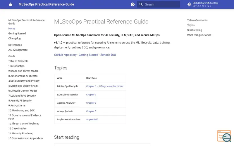 Screenshot of MLSecOps Practical Reference Guide