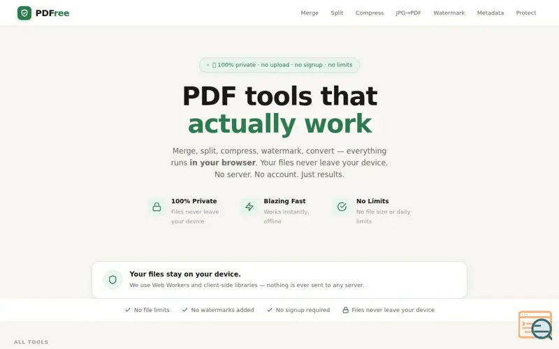 Screenshot of PDFree — Free PDF Tools, No Limits