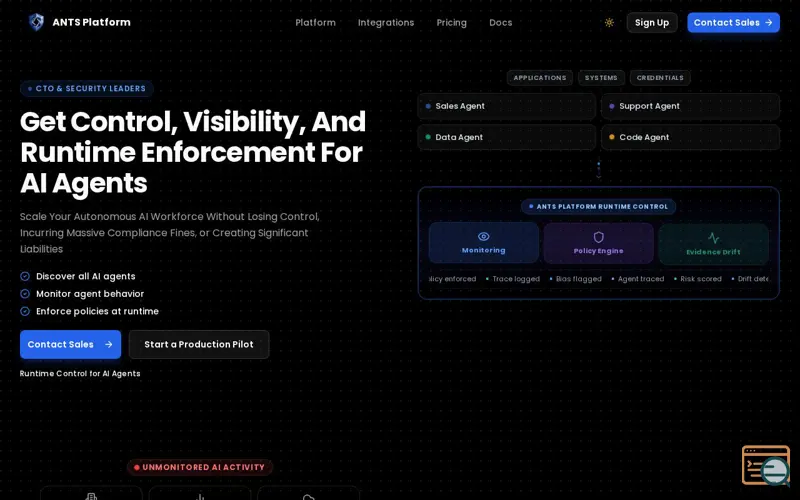 Screenshot of ANTS Platform