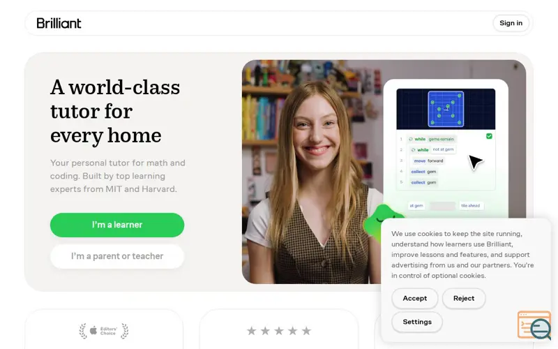 Screenshot of Brilliant's Personal Tutor, Koji, a launch using Chakra UI