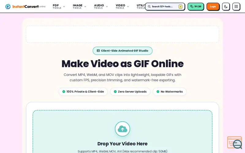 Screenshot of Video Gif maker , a launch using GeneratePress