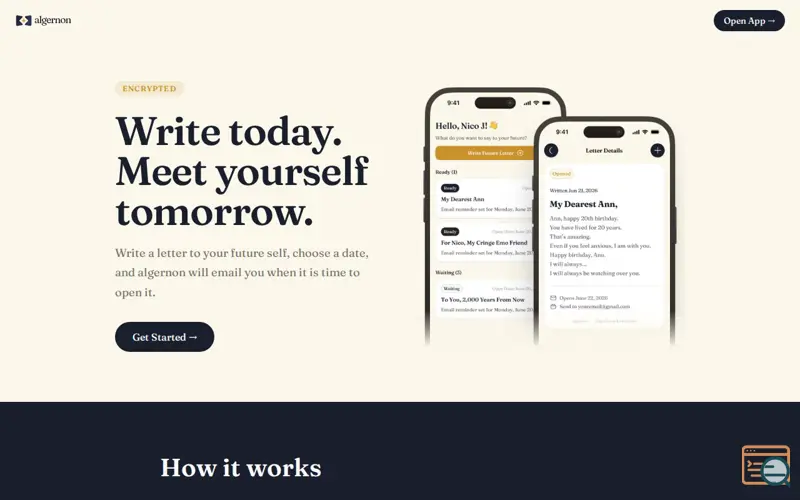 Screenshot of algernon: Private Letter To Future Self