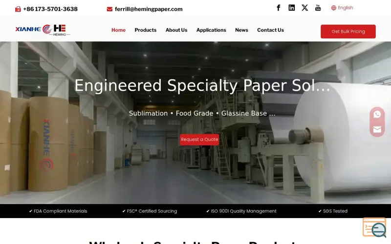 Screenshot of Specialty Paper Manufacturer, a launch using Leadong