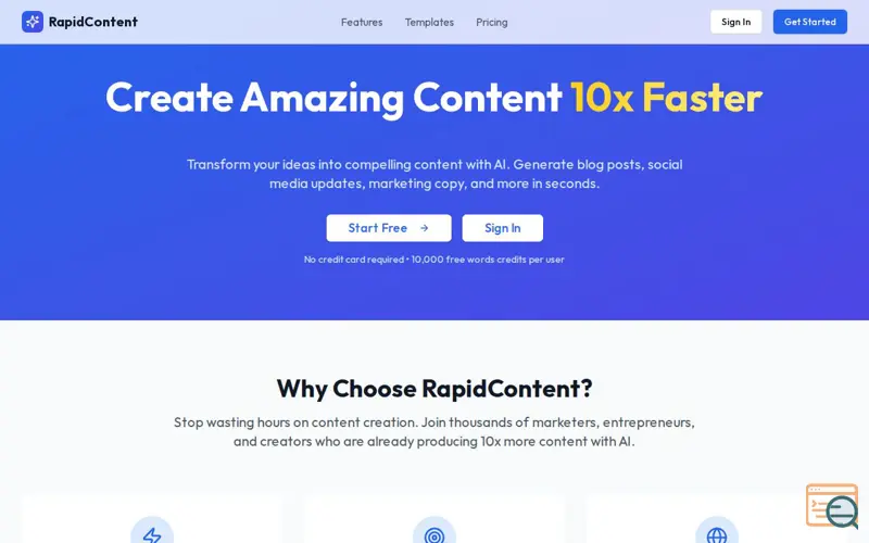 Screenshot of RapidContent