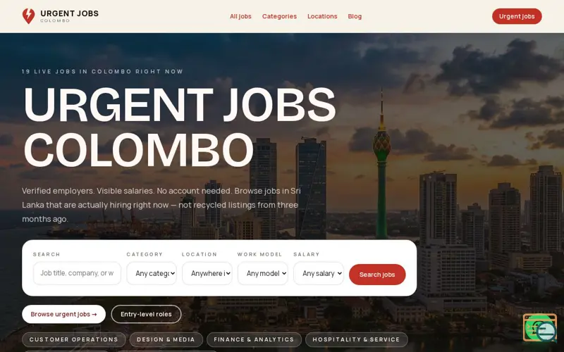 Screenshot of Urgent Jobs in Colombo