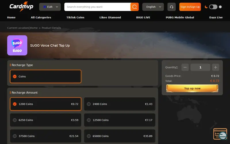 Screenshot of Sugo Recharge Coins