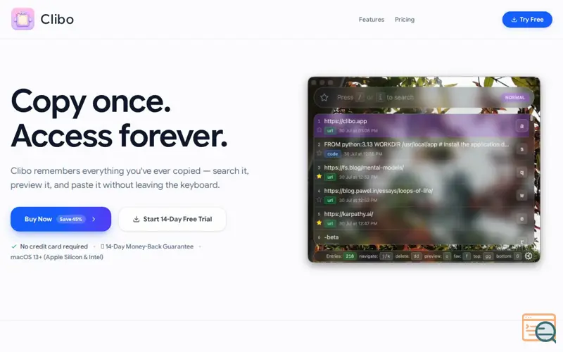 Screenshot of Clibo — Clipboard Manager for macOS